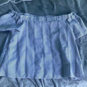 Primark Blue and white striped off the shoulder short sleeve top, fits a S or M